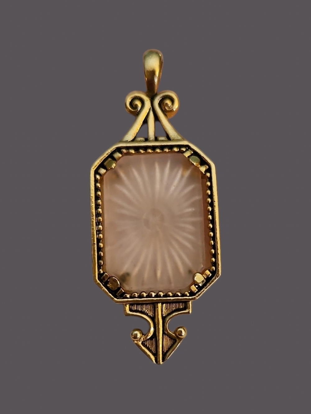 Vtg AVON 1970s Frosted Pink Camphor Glass Starburst Pendant